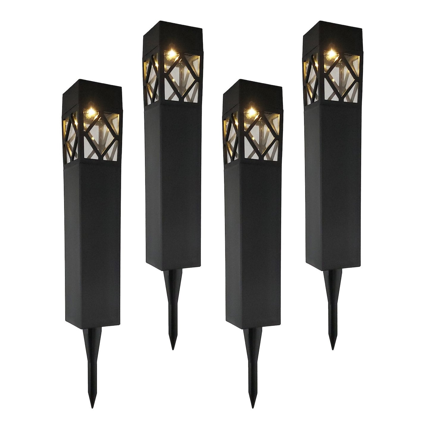 Set of 4 Solar Garden Lights - Black - Amber LED Light-Gadget Palace